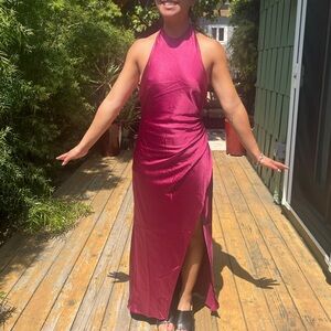 Hello Molly Light Minds Satin Midi Dress in Fuchsia